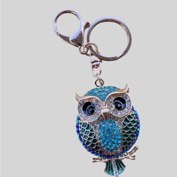 Purse Charm Owl Keychain Rhinestone Accessory NEW - Picture 1 of 4